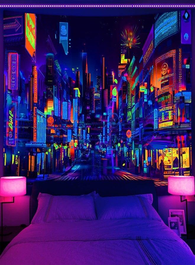 Bzhilja Blacklight Japanese Anime Tapestry, UV Reactive Punk Cityscape Wall Tapestry, Japanese Tokyo Billboards District City 80S Art Wall Hangings for Living Room Bedroom Dorm - Image 1